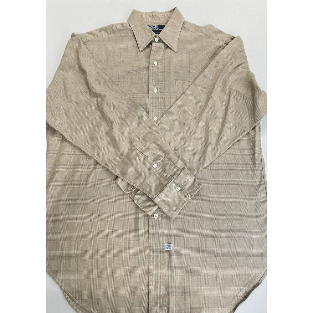 Polo Ralph Lauren Mens Brown Plaid Button Up Long Sleeve Dress Shirt Size 16/33